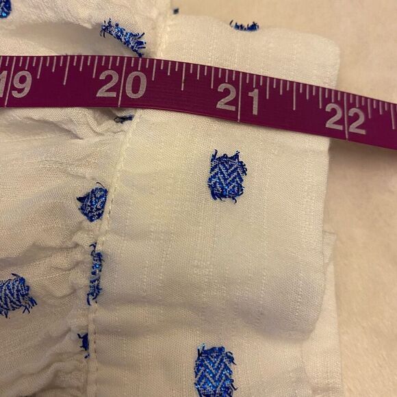 Zara White and Blue Metallic Polkadot Long Sleeve Button Down Top Sz M - Picture 12 of 13